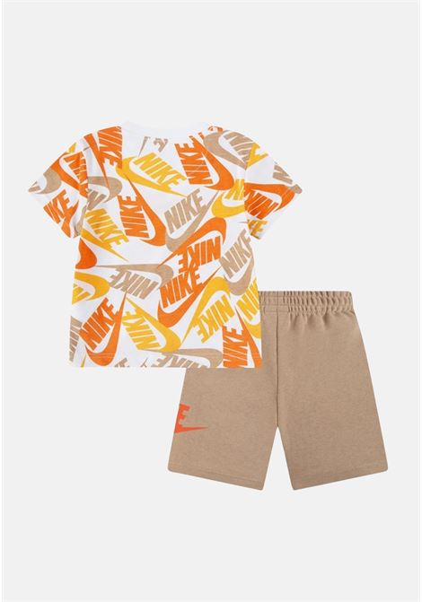 Beige and orange baby outfit with all over logo NIKE | 66H749X0L