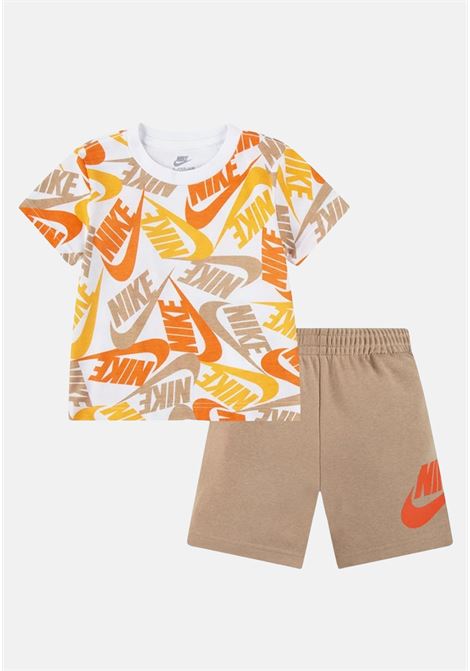 Beige and orange children's outfit with all-over logo NIKE | 86H749X0L