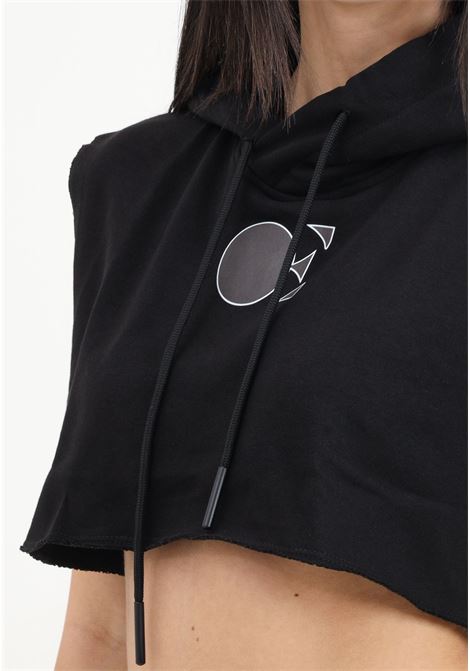 Black crop sweatshirt for women with hood and maxi print on the back DIEGO RODRIGUEZ | OE1014NERO