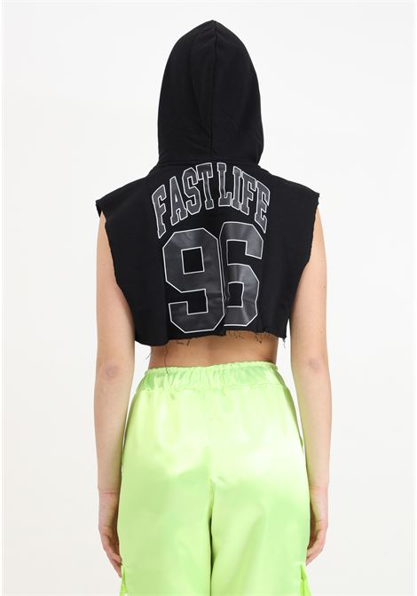 Black crop sweatshirt for women with hood and maxi print on the back DIEGO RODRIGUEZ | OE1014NERO