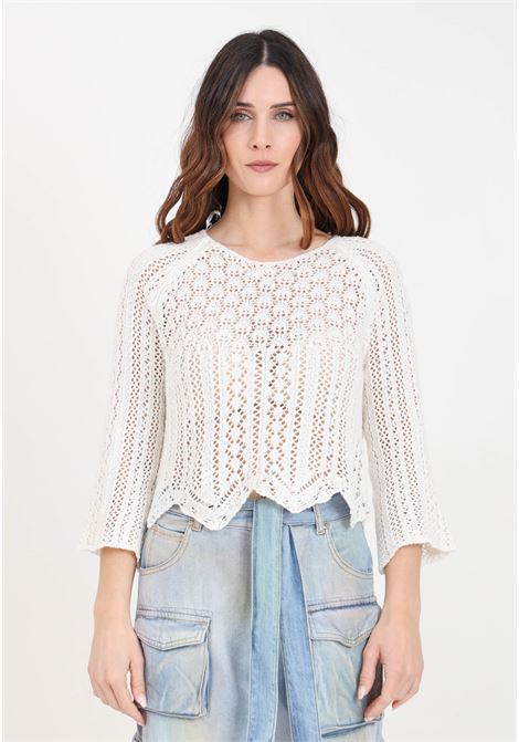 White women's sweater with perforated texture ONLY | Knitwear | 15233173Cloud Dancer