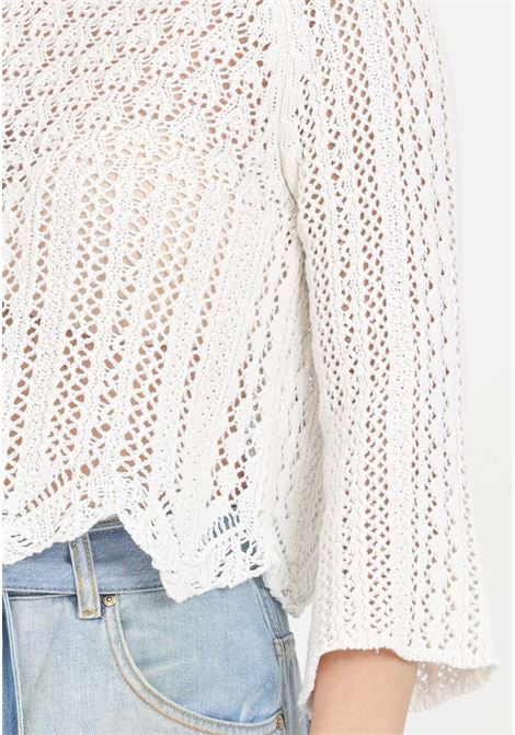 White women's sweater with perforated texture ONLY | 15233173Cloud Dancer
