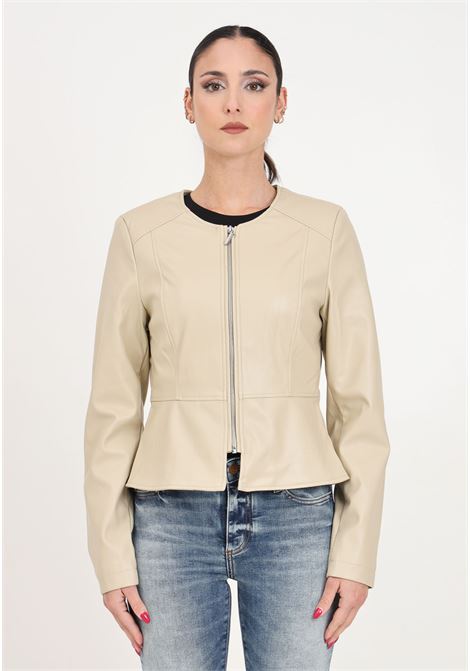 Giacca in pelle beige da donna con zip frontale ONLY | 15242271White Pepper
