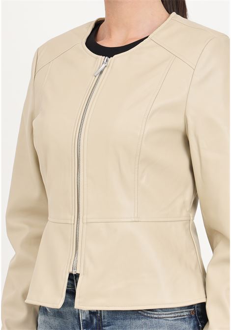 Beige women's leather jacket with front zip ONLY | Jackets | 15242271White Pepper