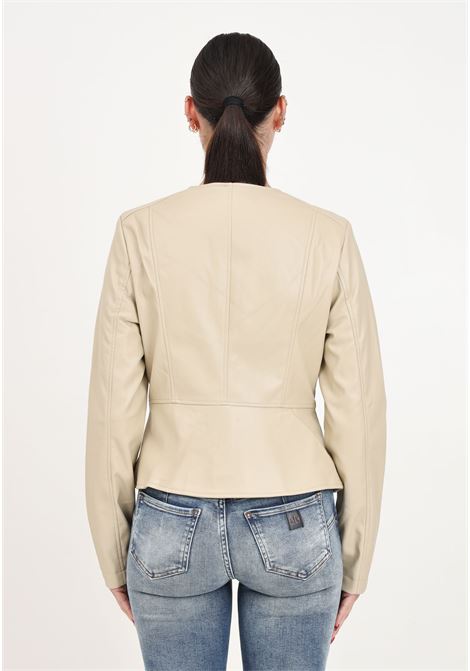 Beige women's leather jacket with front zip ONLY | 15242271White Pepper