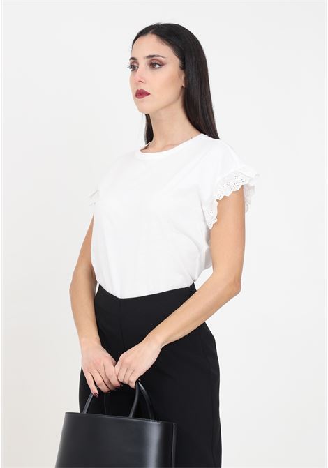 T-shirt da donna bianca onliris s/s emb top jrs noos ONLY | 15255618Cloud Dancer
