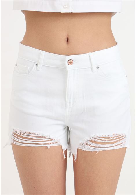 White casual shorts for women with fringed pattern on the bottom ONLY | 15256232White