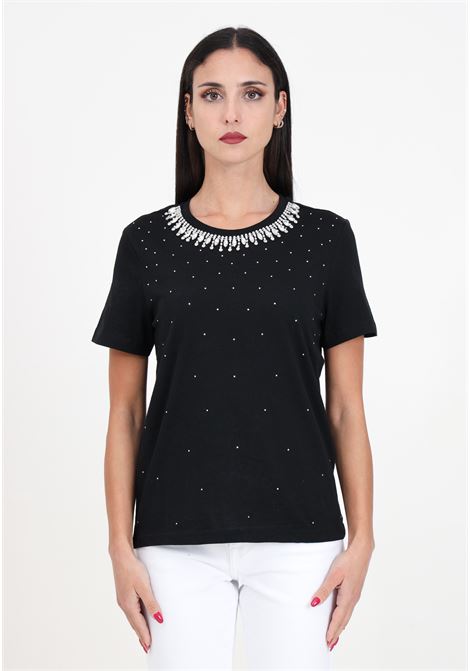 T-shirt donna nera con cascata di pietre e strass ONLY | T-shirt | 15315522Black
