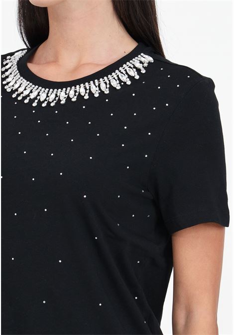 T-shirt donna nera con cascata di pietre e strass ONLY | T-shirt | 15315522Black