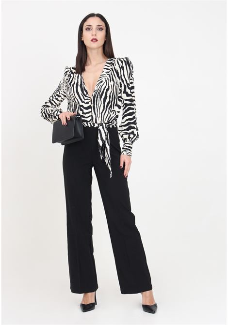 Women's black flared trousers with striped belt ONLY | 15318856Black