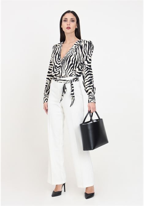White women's flared trousers with striped belt ONLY | 15318856Cloud Dancer