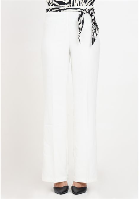 White women's flared trousers with striped belt ONLY | Pants | 15318856Cloud Dancer