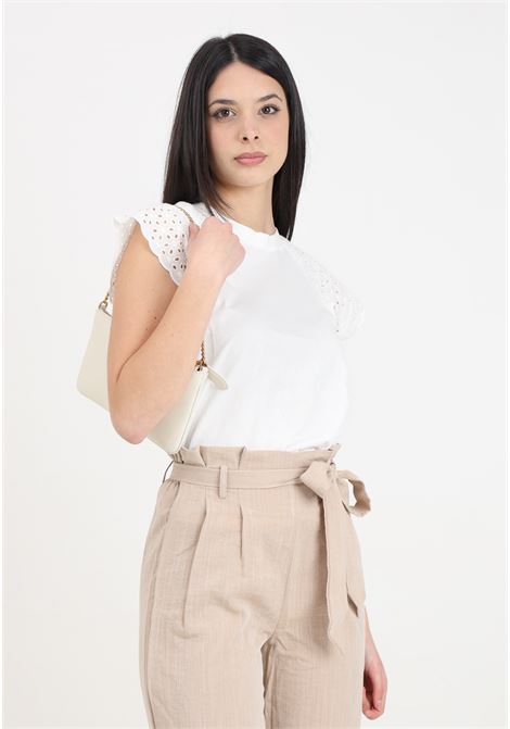 White women's t-shirt with broderie anglaise straps ONLY | T-shirt | 15319632Cloud Dancer