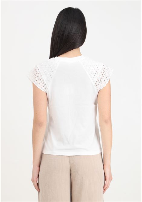 White women's t-shirt with broderie anglaise straps ONLY | T-shirt | 15319632Cloud Dancer