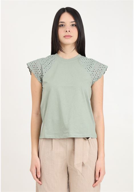 Green women's t-shirt with broderie anglaise straps ONLY | 15319632Lily Pad