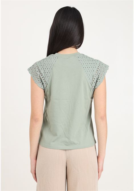 Green women's t-shirt with broderie anglaise straps ONLY | 15319632Lily Pad