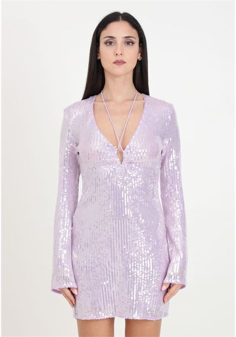 Short lilac allover sequined women's dress in essential stretch tulle PATRIZIA PEPE | Dresses | 2A2709/A394M505