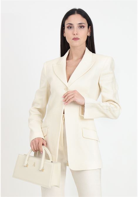 Cream women's blazer with embroidered detail along the sleeves PATRIZIA PEPE | 2S1495/A268W362