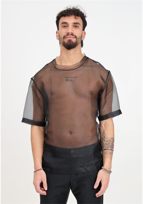 Black men's tight-fitting mesh t-shirt PATRIZIA PEPE | 5C0323/A021K103