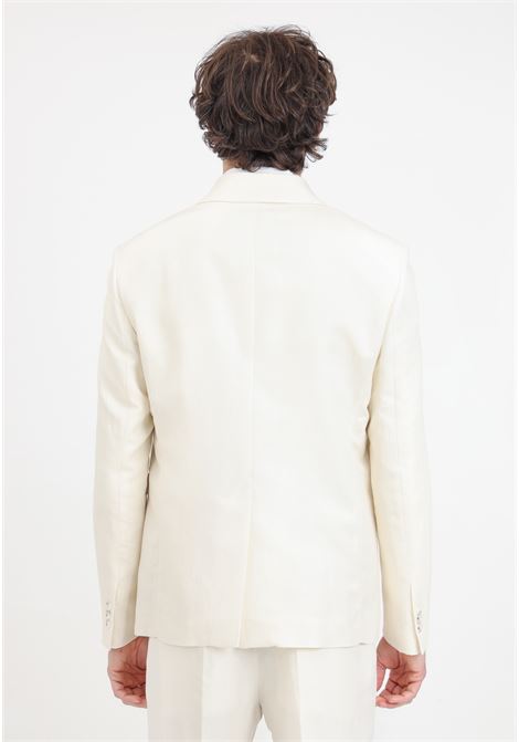 Elegant cream men's jacket with fly logo brooch detail PATRIZIA PEPE | 5S0744/A052W337