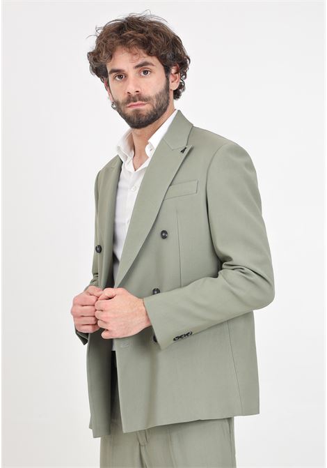 Elegant olive green men's jacket with fly logo brooch detail PATRIZIA PEPE | Blazer | 5S0744/A087G545