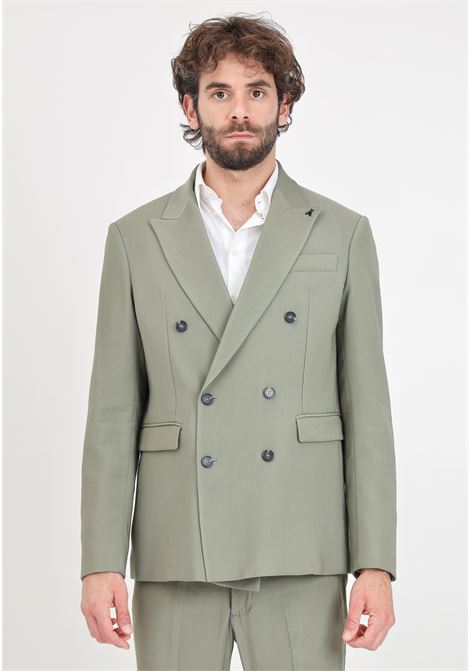 Elegant olive green men's jacket with fly logo brooch detail PATRIZIA PEPE | 5S0744/A087G545