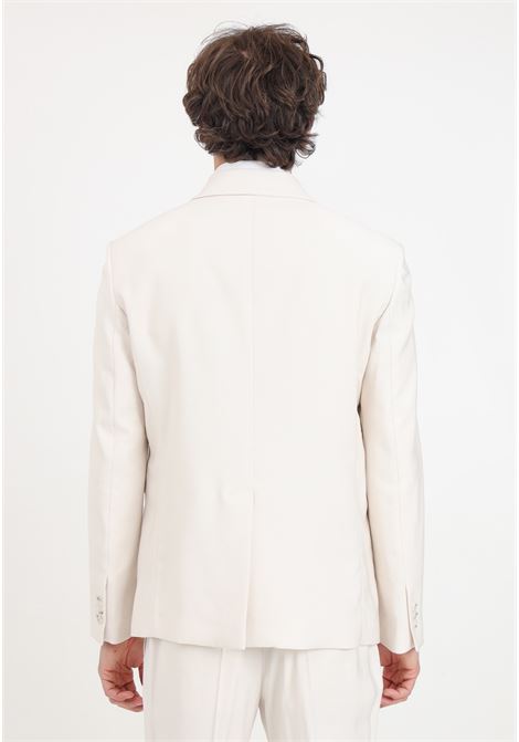 Elegant cream men's jacket with fly logo brooch detail PATRIZIA PEPE | Blazer | 5S0744/A087W337