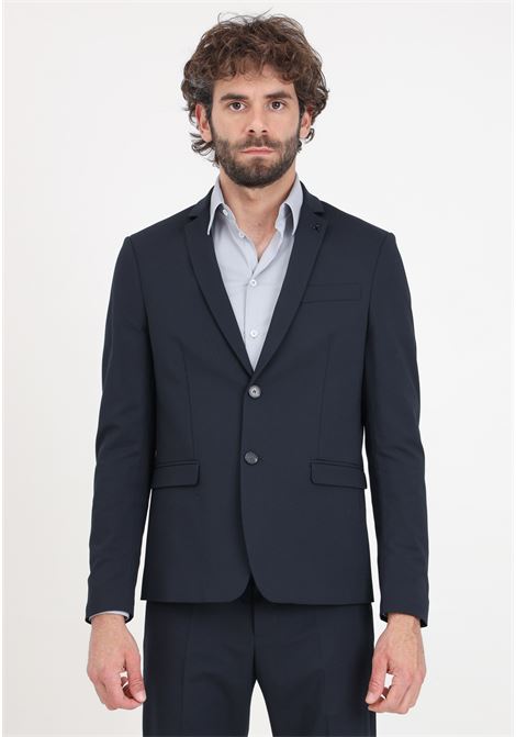 Elegant midnight blue men's jacket with fly logo brooch detail PATRIZIA PEPE | Blazer | 5SS652/A2LHC382