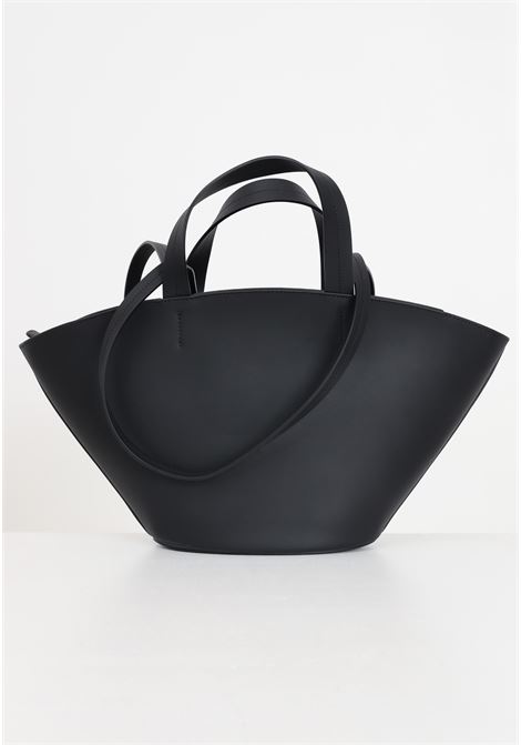 Black women's bag with minimal city silver metal logo plate PATRIZIA PEPE | 8B0092/L095K103