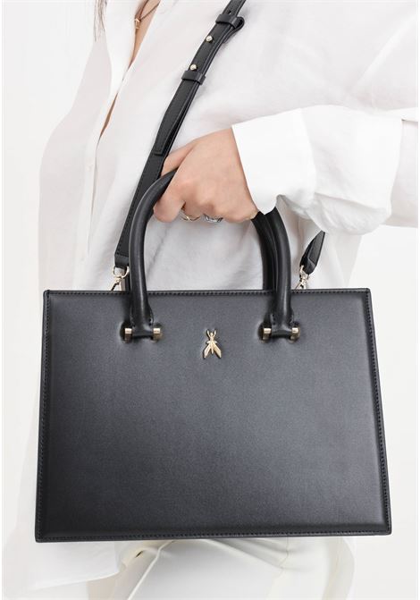 Black women's bag with golden metal logo plate PATRIZIA PEPE | Bags | 8B0171/L061K103