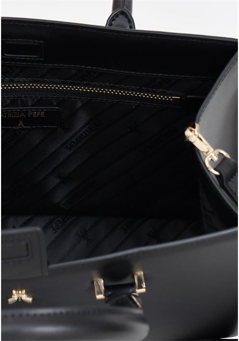Black women's bag with golden metal logo plate PATRIZIA PEPE | 8B0171/L061K103