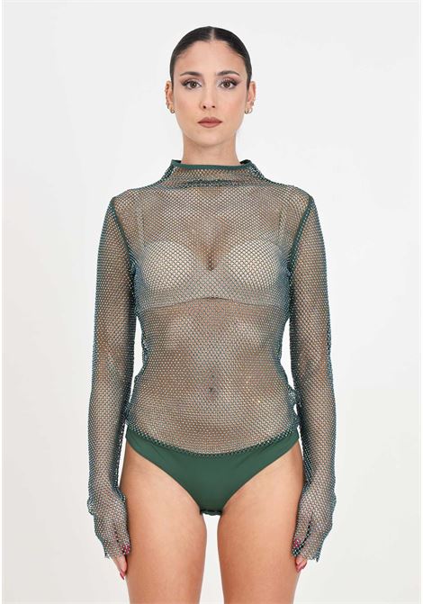 Green women's bodysuit with stone applications PATRIZIA PEPE | 8M1587/A9U8G570