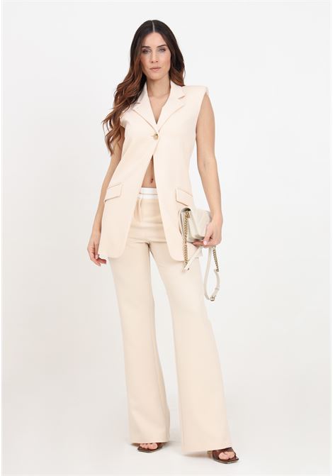 Ivory women's trousers with white detail with logo label PATRIZIA PEPE | 8P0577/A375B788