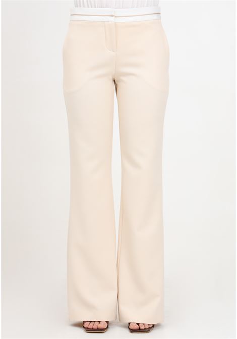 Ivory women's trousers with white detail with logo label PATRIZIA PEPE | Pants | 8P0577/A375B788