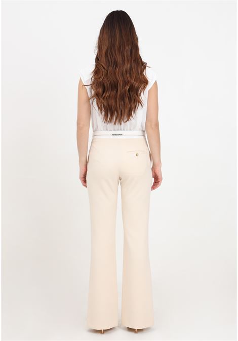 Pantaloni donna avorio con dettaglio in bianco con etichetta logata PATRIZIA PEPE | 8P0577/A375B788