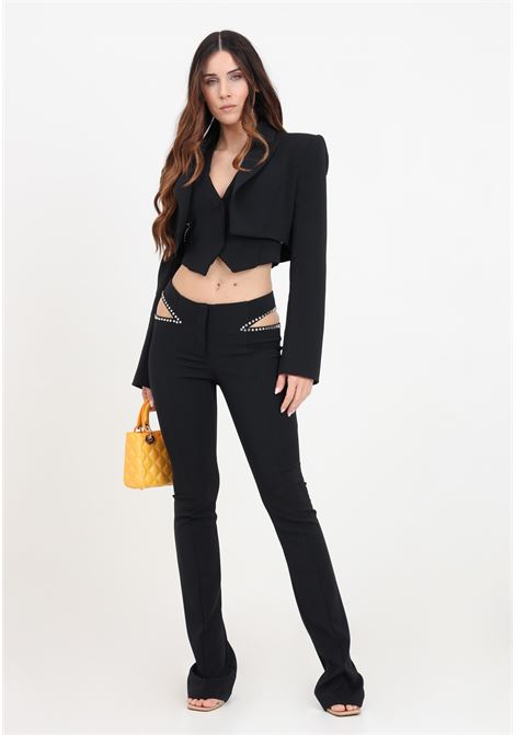 Black women's trousers with cut out detail with golden applications PATRIZIA PEPE | 8P0603/A6F5K103