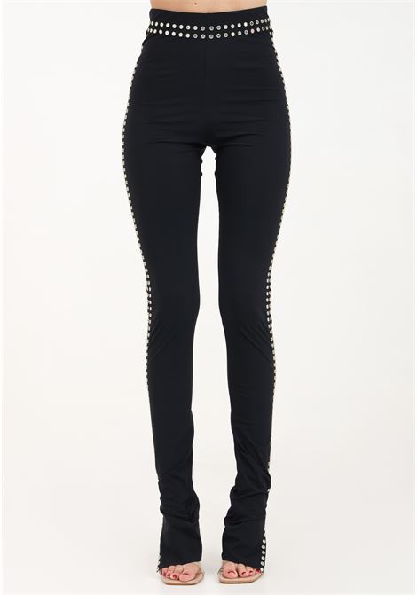 Black women's trousers with golden mirror applications PATRIZIA PEPE | Pants | 8P0604/JZ26K103