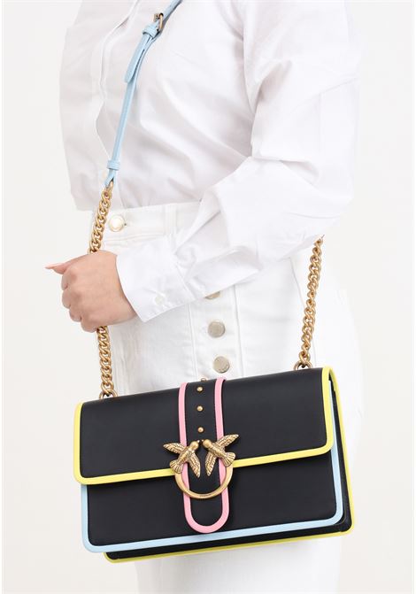 Love one classic black women's bag with yellow, blue and pink details PINKO | 100053-A1K1Z99Q
