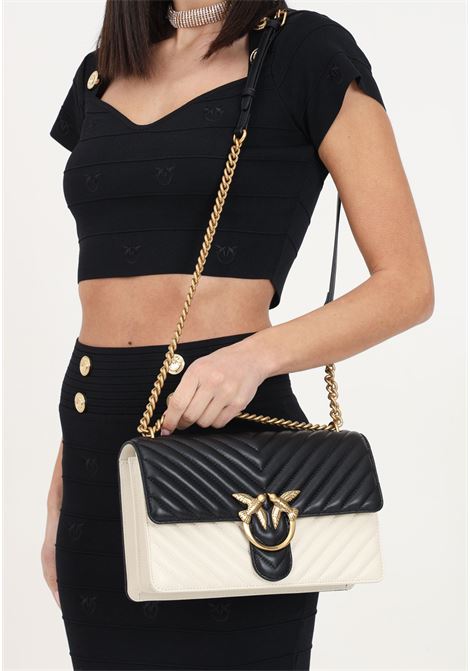 Two-tone black/white women's bag Love One Classic sheep nappa chevron PINKO | Bags | 100053-A1R3ZZ2Q