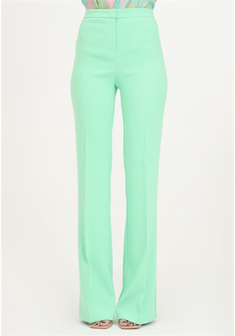 Pantaloni eleganti da donna flare-fit verde mazzolino in tessuto crêpe stretch PINKO | 100054-7624T38