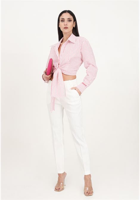 Women's white cigarette-fit stretch linen silk trousers PINKO | 100155-A0IMZ07