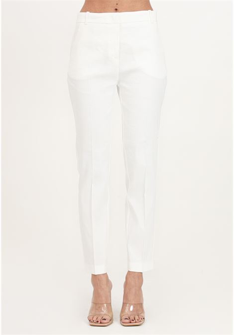 Women's white cigarette-fit stretch linen silk trousers PINKO | 100155-A0IMZ07