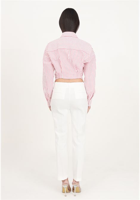 Pantaloni da donna bianco seta cigarette-fit lino stretch PINKO | Pantaloni | 100155-A0IMZ07
