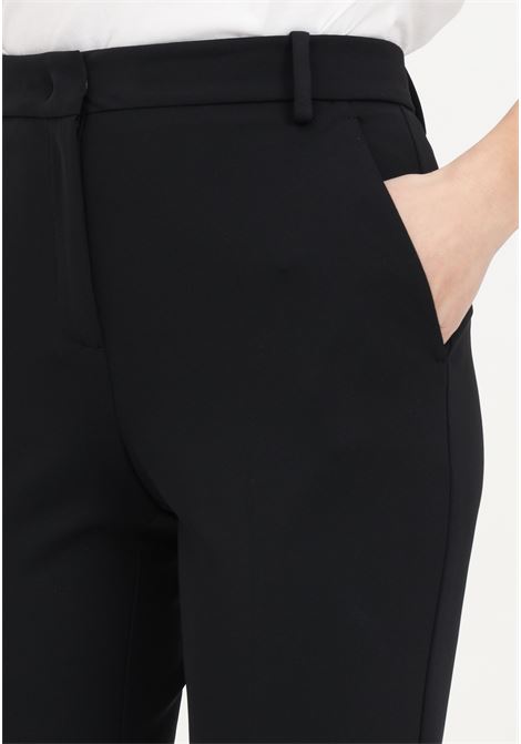 Elegant women's black limousine cigarette-fit fabric stitch trousers PINKO | 100155-A1L4Z99