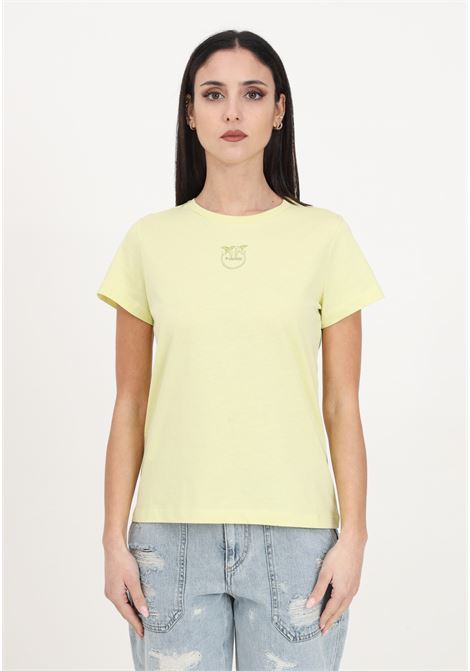 T-shirt da donna gialla cicoria indivia ricamo love birds PINKO | T-shirt | 100355-A1NWH23