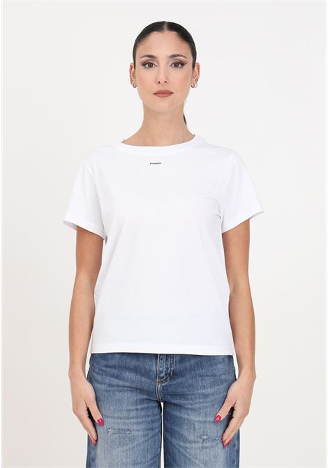 T-shirt da donna bianca mini logo PINKO | T-shirt | 100373-A1N8Z04