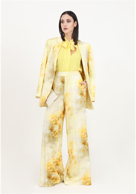 Pantalone da donna in raso giallo con fantasia a palazzo PINKO | 100757-A1K9HS4