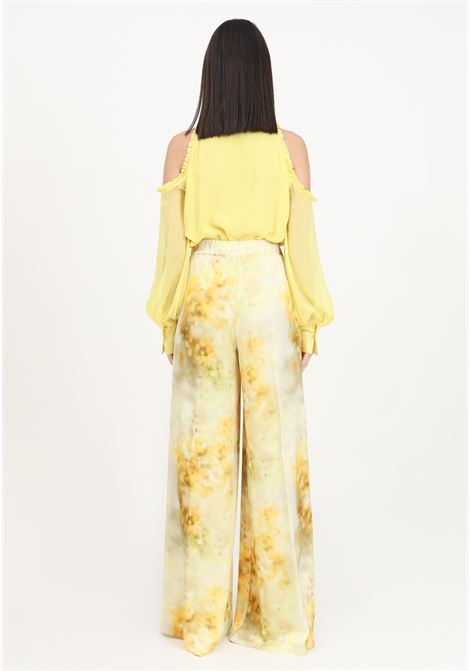 Pantalone da donna in raso giallo con fantasia a palazzo PINKO | 100757-A1K9HS4