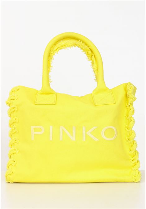 Women's beach shopper in old sun-antique yellow recycled canvas PINKO | 100782-A1WQH85Q