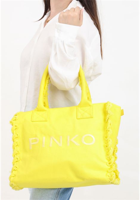 Beach shopper da donna in canvas riciclato giallo sole-antique old PINKO | Borse | 100782-A1WQH85Q